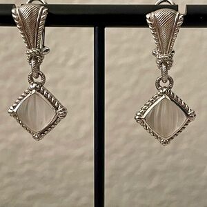 Judith Ripka Silver Sandblasted Glass Dangle Earrings.